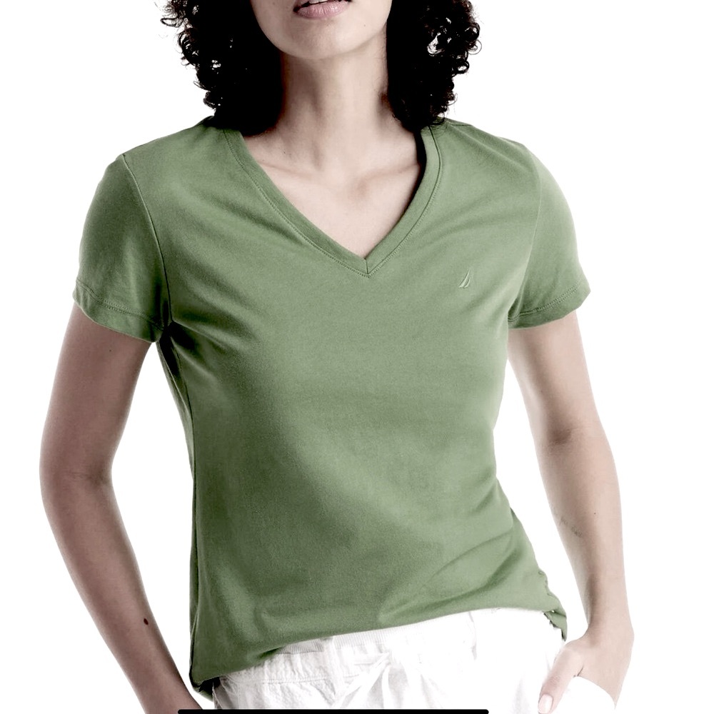 Nautica Deck V-Neck Tee Shirt Olive M